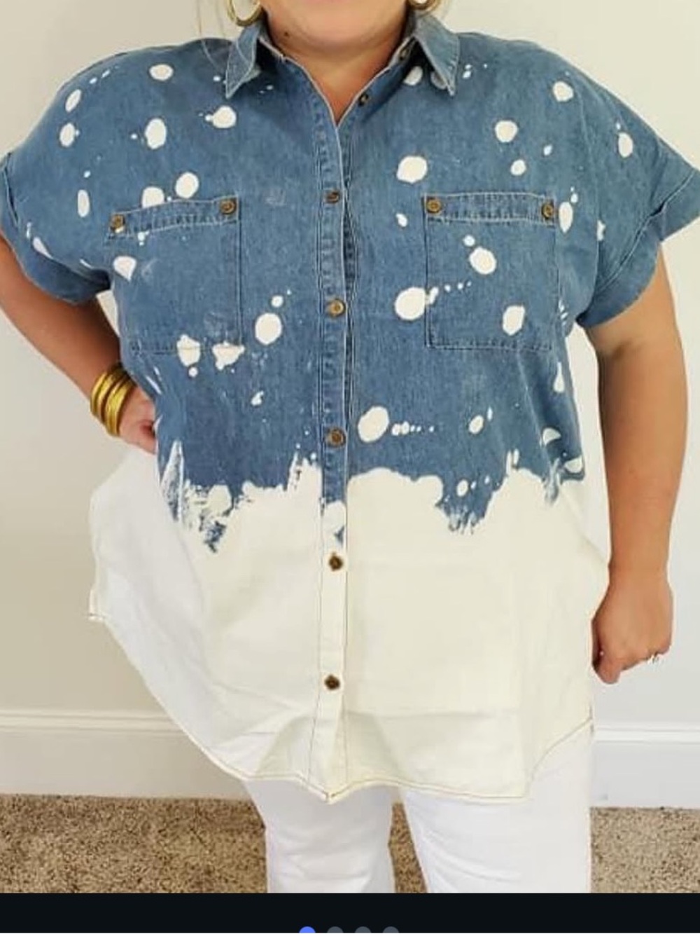 Entro Denim Button Down Shirt Acid Wash Bleach Women’s Size Large